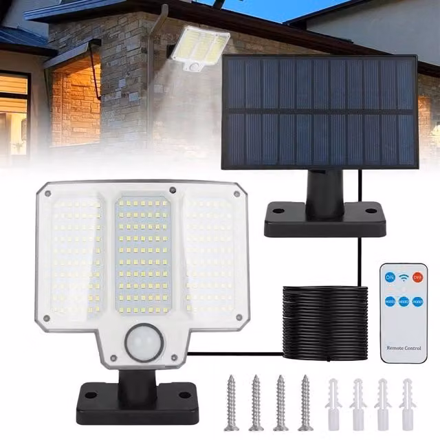 FLAVORA 210 LED Solar Security Floodlight with Remote Control in Black