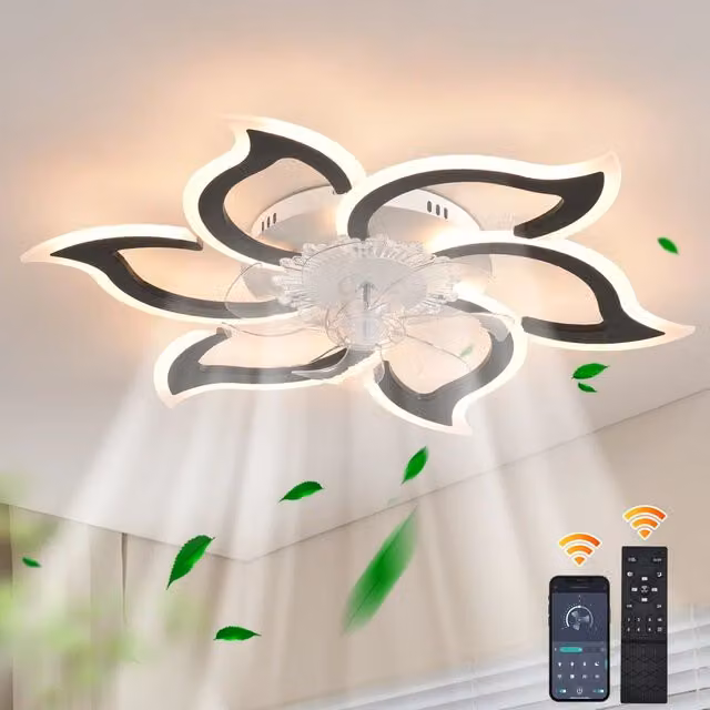 Garwarm 7-Blade Dimmable LED Reversible Ceiling Fan with Remote Control and App Control in Black – 1