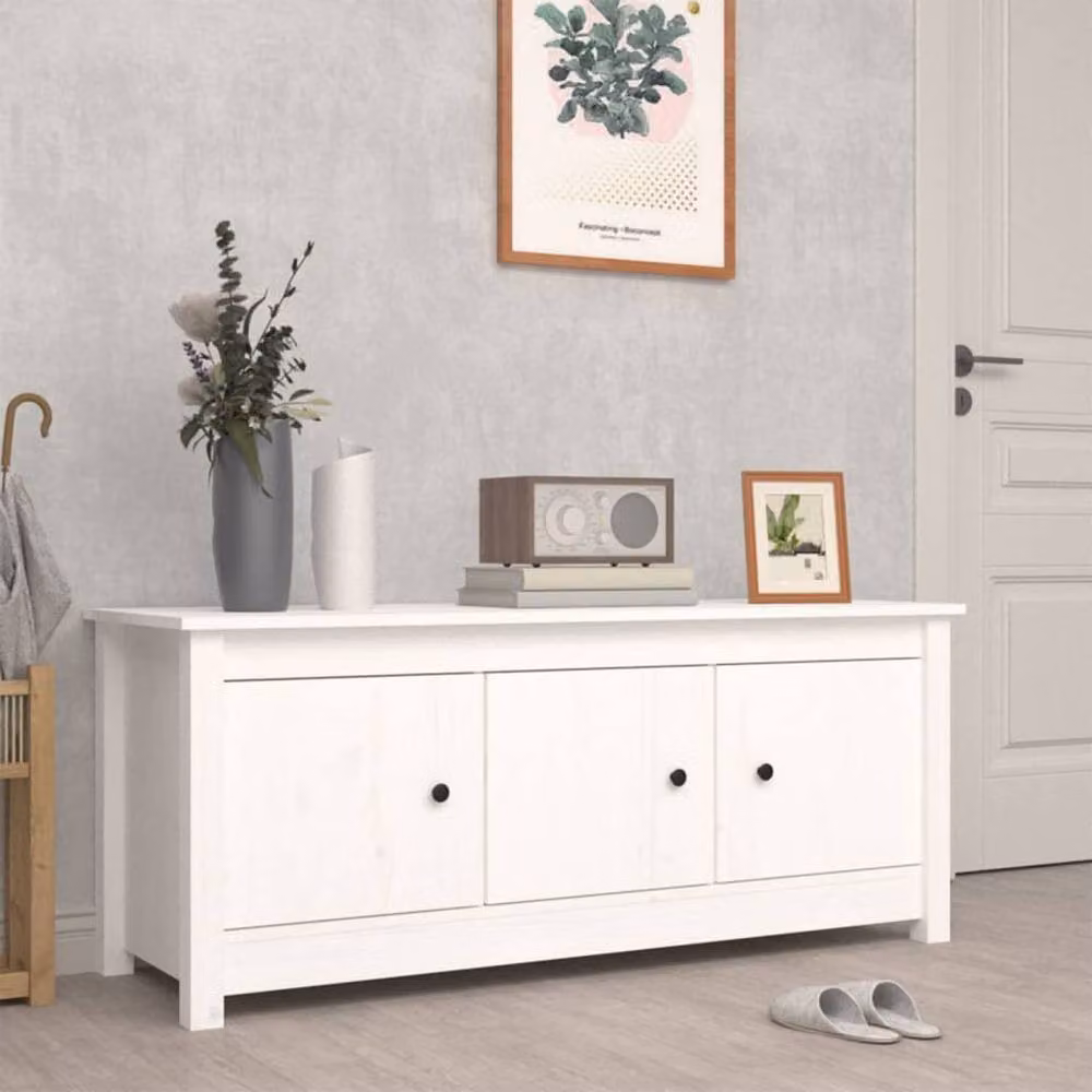 Berkfield Home White Solid Wood Pine Shoe Cabinet W/D/H: 110 x 38 x 45.5 cm – 2