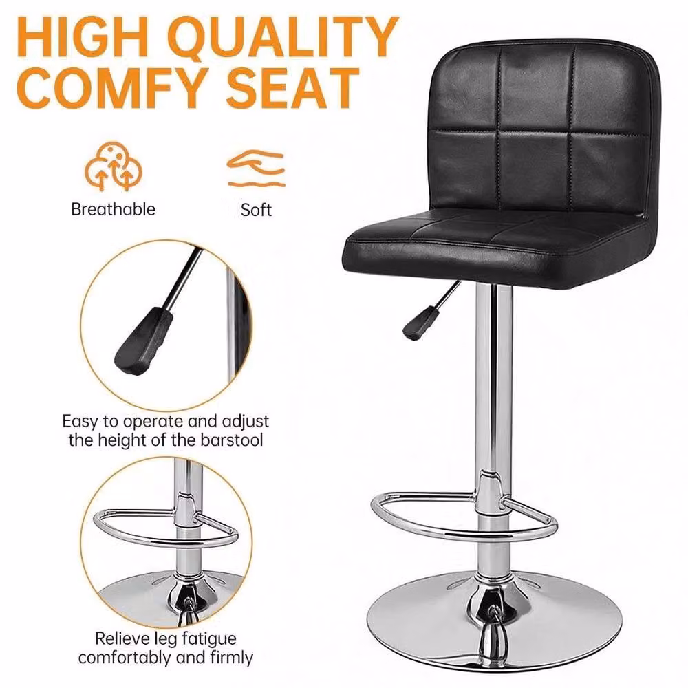 NESTLUNE Set of 2 Black Faux Leather Swivel Bar Stools with Chrome Metal Base, Height Adjustable – 2