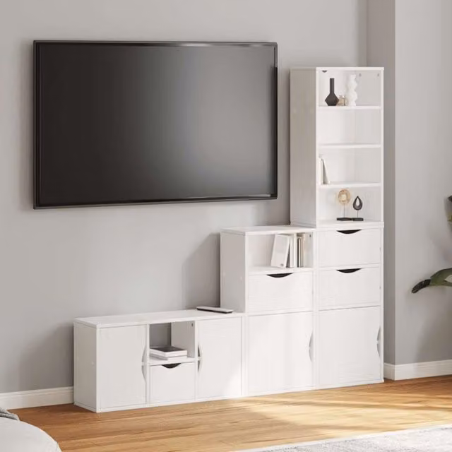 Berkfield Home ODDA 4 Piece White Solid Wood Pine TV Unit with Storage
