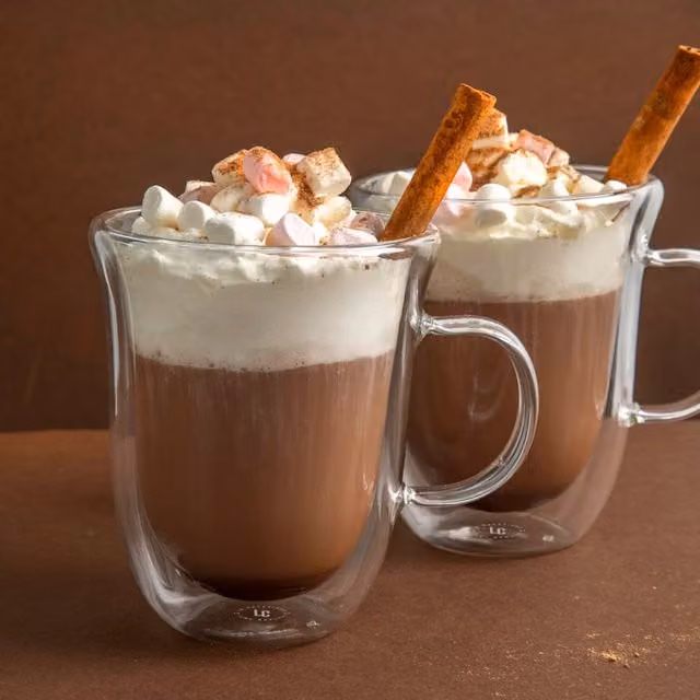 La Cafetire Set of 2 Double Walled Glass Hot Chocolate Mugs, Clear