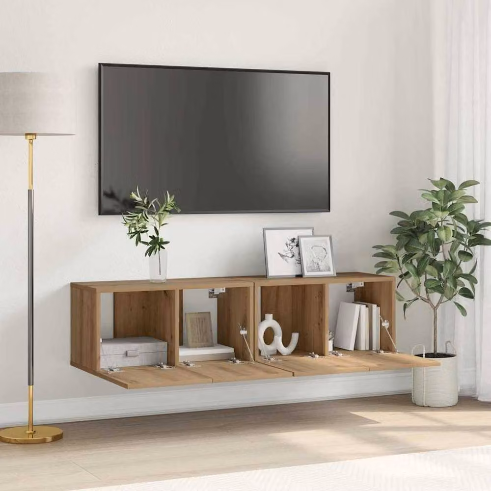 Berkfield Home Artisan Oak MDF Rectangular TV Cabinet in Brown – 2