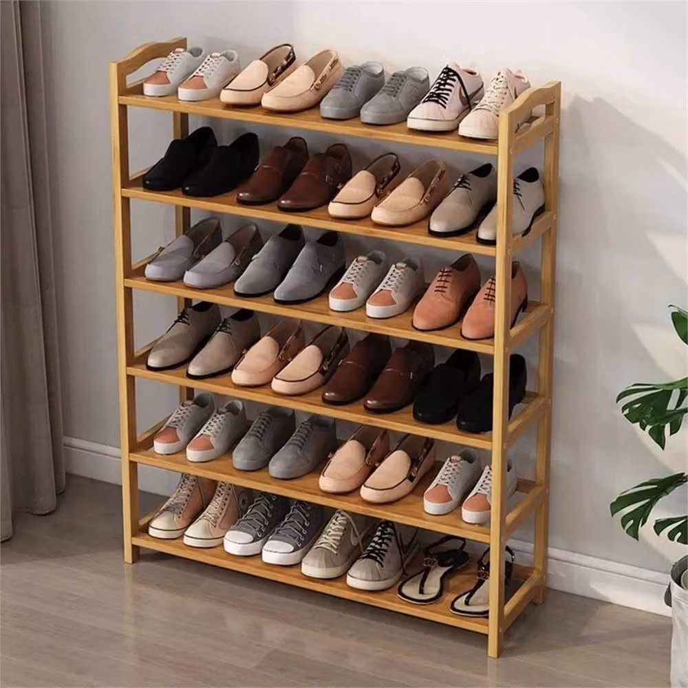 SPETLEK 6-Tier Bamboo Shoe Rack Wooden Footwear Storage Organizer Stand in Brown, W: 100 cm x H: 100 cm – 3