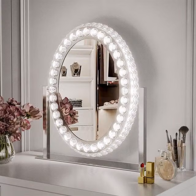 Livingandhome Hollywood Crystal Vanity Mirror in Silver