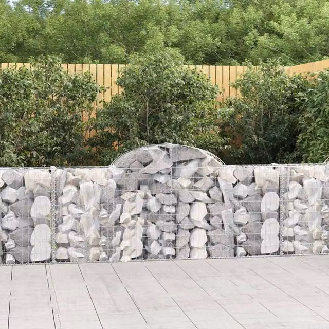 Berkfield Home Arched Gabion Baskets, 15 Piece Set, Silver Galvanised Steel, W: 200 cm, D: 30 cm, H: 80/100 cm