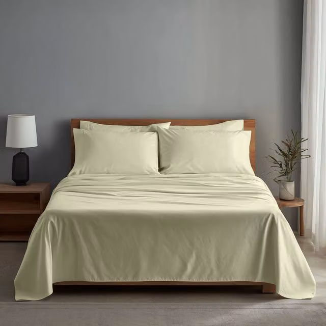 Snug City Luxury 400TC Mako Satin Soft Touch Hotel Quality Flat Sheet Bed Linen in Beige, Size: 200 x 200 cm – 1