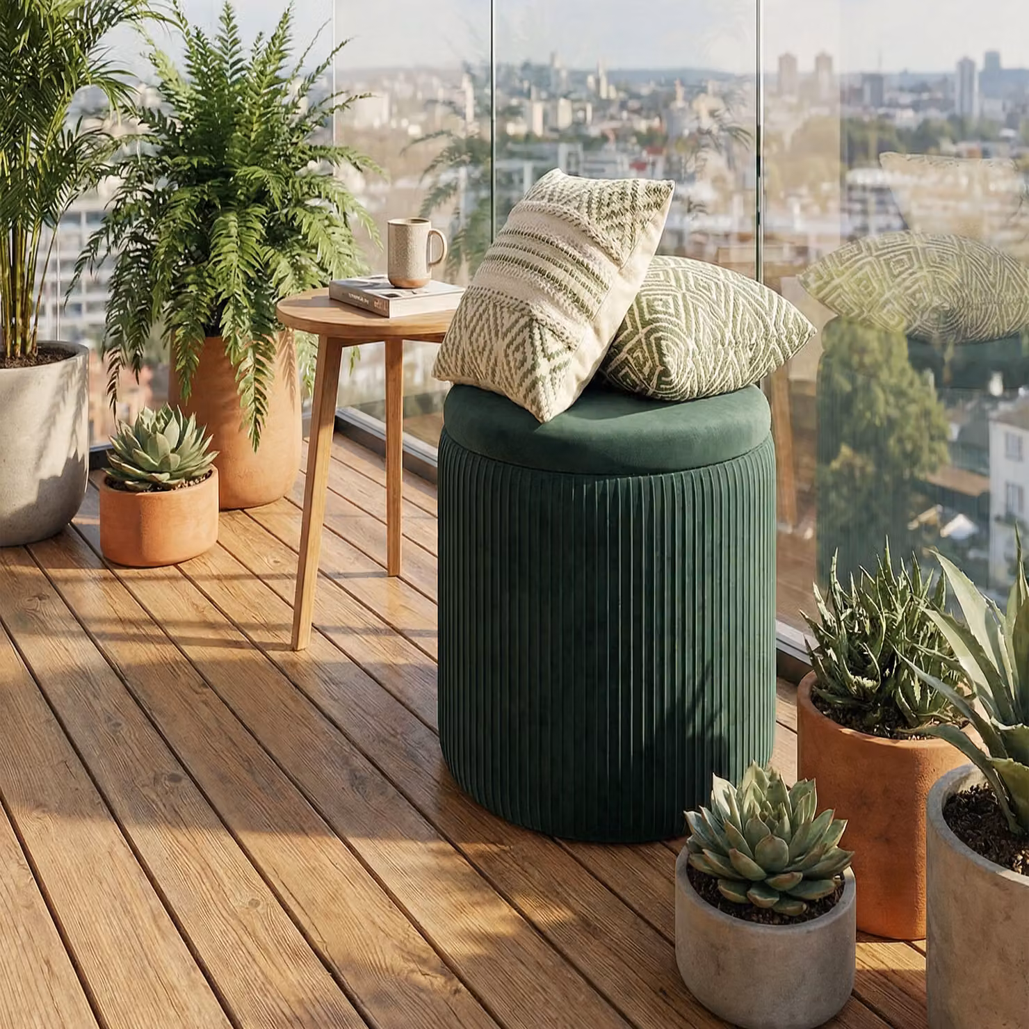 HOMCOM Modern Velvet Round Storage Ottoman Foot Stool in Dark Green, Diameter: 45 cm – 8