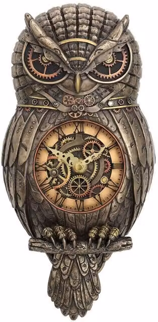 Nemesis Now Chronology Wisdom Steampunk Owl Analog Wall Clock in Brown and Bronze, Diameter: 31.5 cm