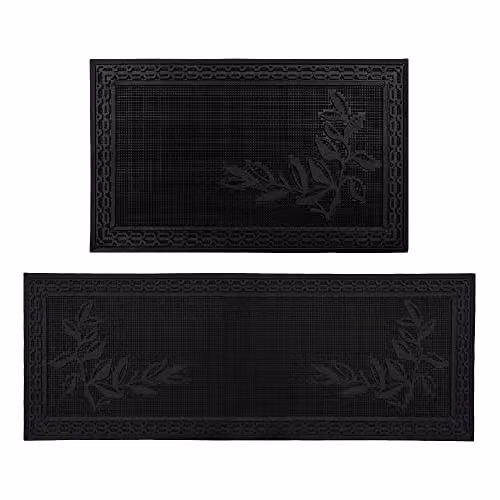 JVL Foliage Rubber Scraper Doormat and Patio Mat in Black, W: 120 cm, D: 45 cm – 5