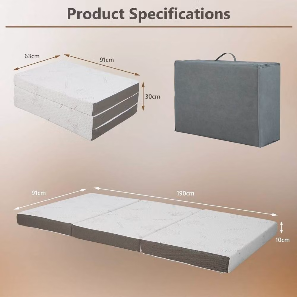 Kelvenix Single Gel-Infused Tri-fold Mattress in Grey, W/D/H: 90 x 190 x 10 cm – 2