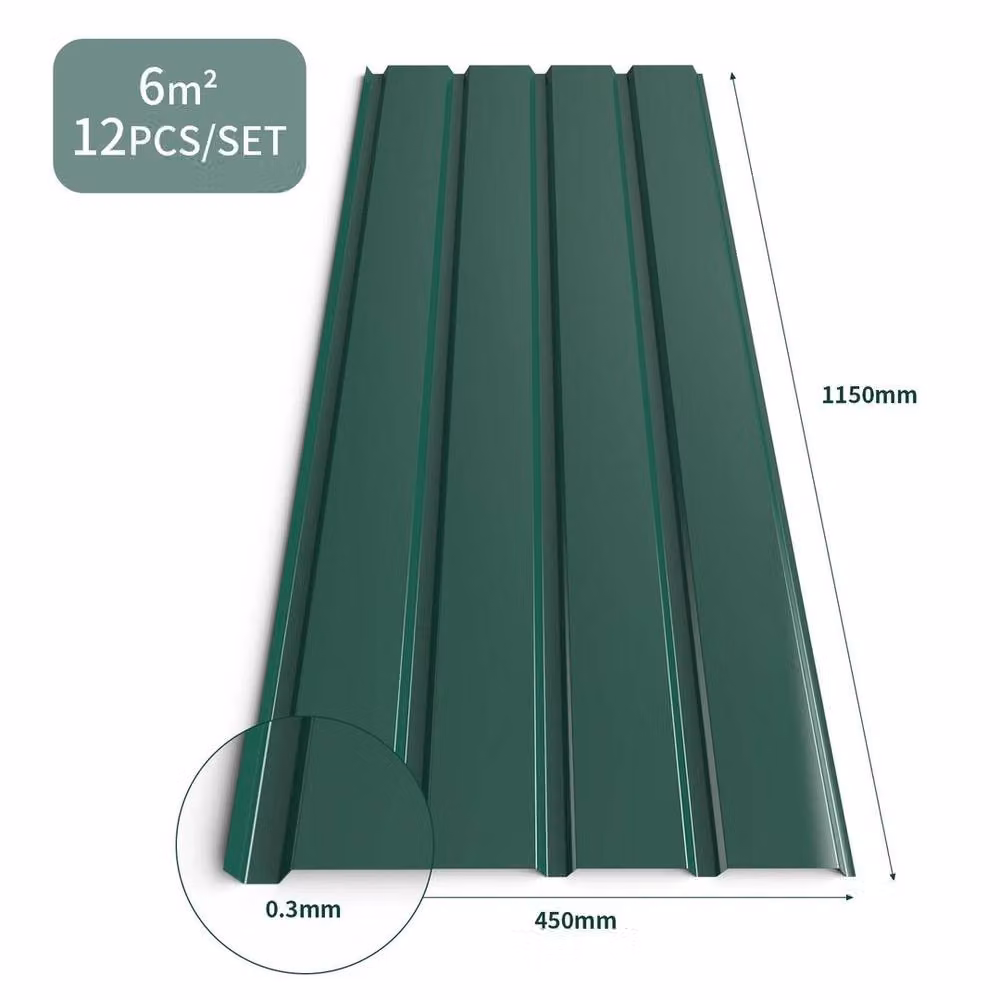 KORVIXA 12 Piece Corrugated Metal Roof Sheets in Green, W: 100 cm, H: 200 cm – 1