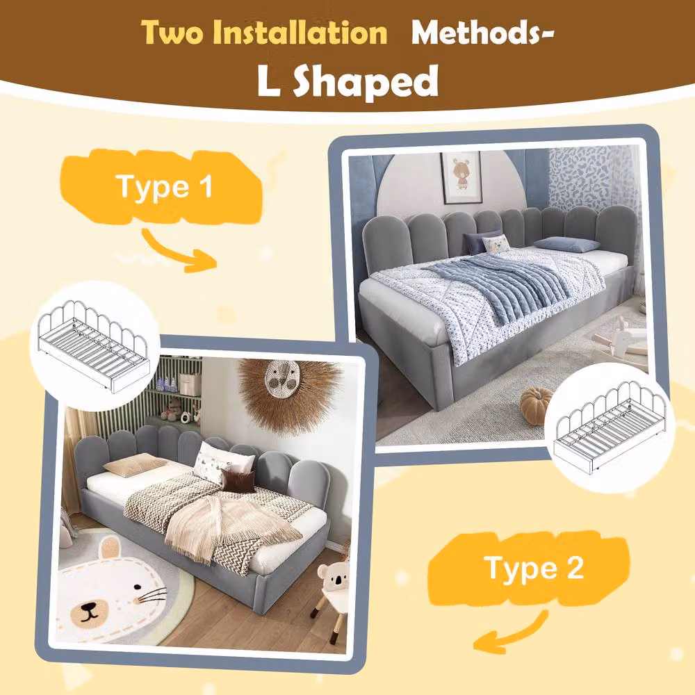 Merax Grey Upholstered L-Form Single Daybed with Pull Out Guest Bed, W/D/H: 190 x 90 x 76 cm – 5