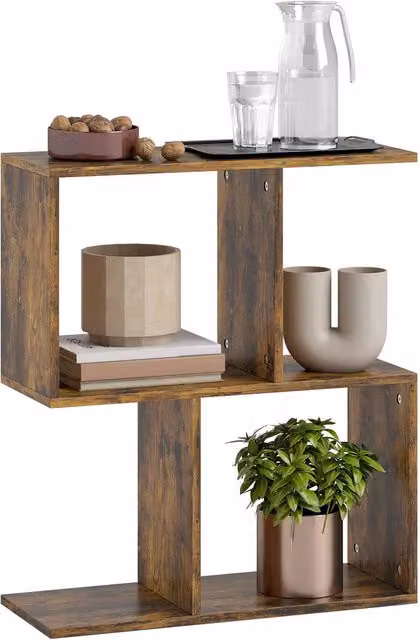 HOMCOM Modern Rectangular Side Table with Storage Shelves in Brown Wood Finish – 1