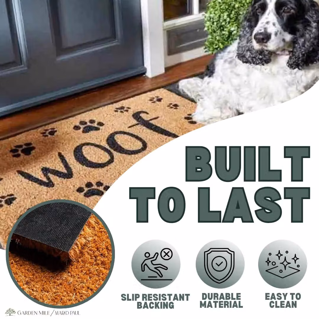 Marco Paul Woof Non Slip Coir Door Mat, Brown and Multicolour, W: 75.0 cm, D: 45.0 cm – 8