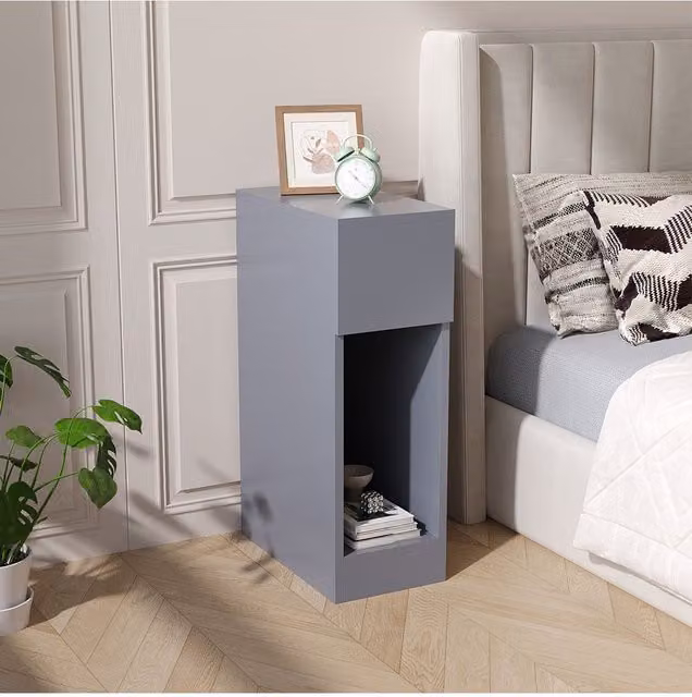 Living and Home Grey Bedside Table with Drawer, W/D/H: 60 x 35 x 60 cm