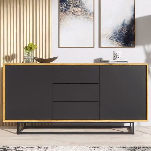 Mex Furniture LTD Industrial Loft Style Sideboard in Black and Multicolour, W: 140 cm, H: 80 cm, D: 35 cm – 1
