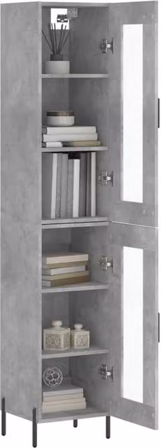 Berkfield Home Highboard in Concrete Grey with Glass Doors, H 180 x W 34.5 x D 34 cm – 1