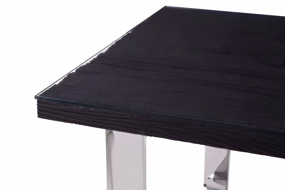 Orsina Kerala Modern Rectangular Dining Table with Glass Top and Black Pinewood Sled Base – 3