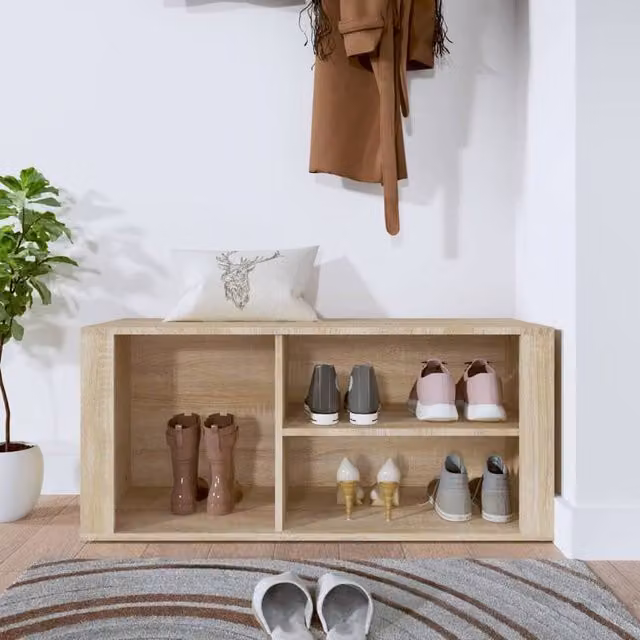 Berkfield Home Sonoma Oak Shoe Cabinet in Beige, W/D/H: 100 x 35 x 45 cm