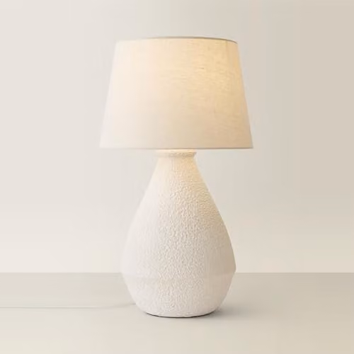 ValueLights Helena Hand Finished Cream Speckled Ceramic Table Lamp with Fabric Taper Shade