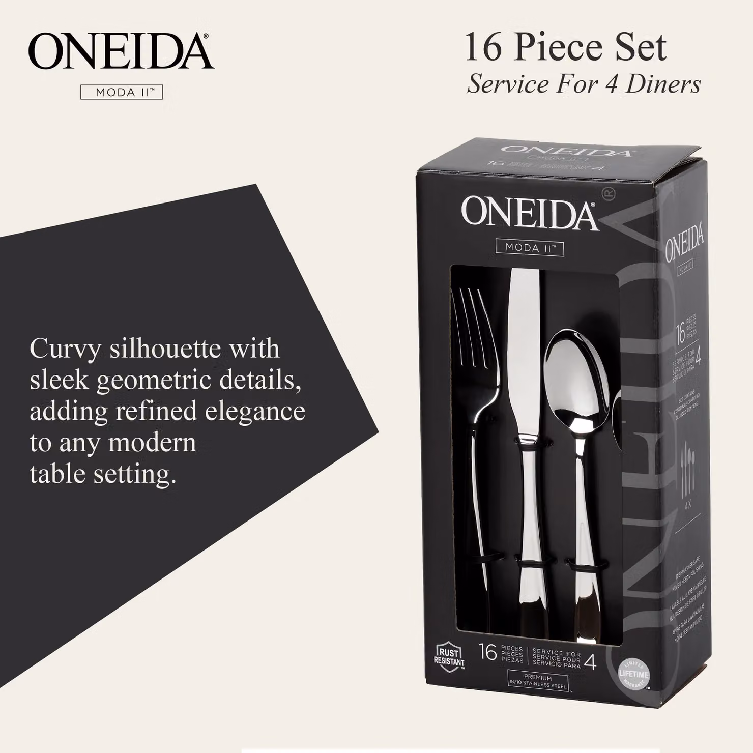 ONEIDA Moda II 16 Piece Stainless Steel Cutlery Set in Silver – 3