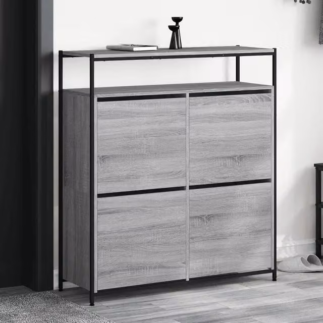 Berkfield Home Modern Grey Shoe Cabinet with 4 Tilting Compartments W: 100 cm, D: 34 cm, H: 112 cm – 1