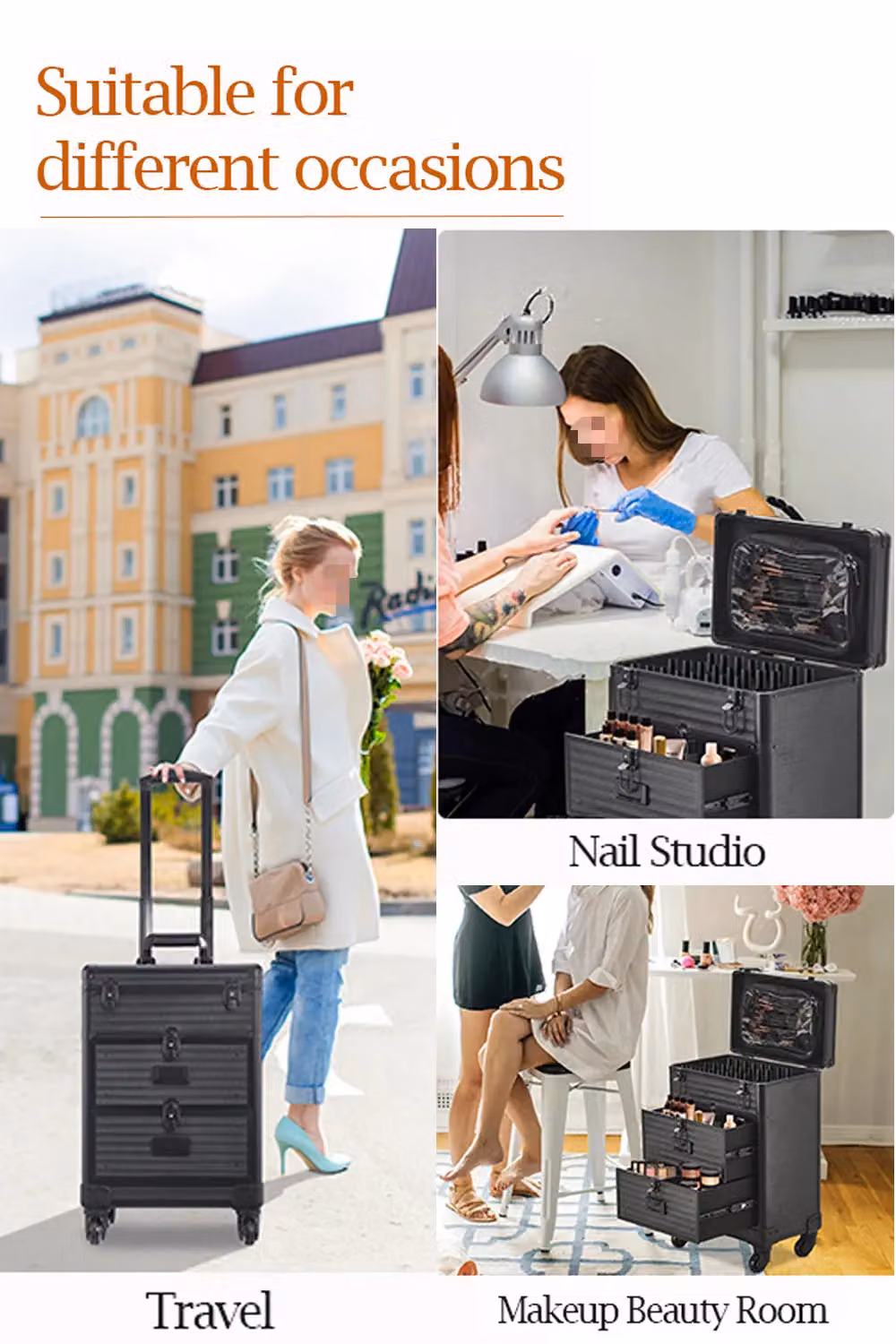SHEONLY Professional 3-in-1 Rolling Cosmetic Case and Makeup Trolley Storage Organiser, Black – 4