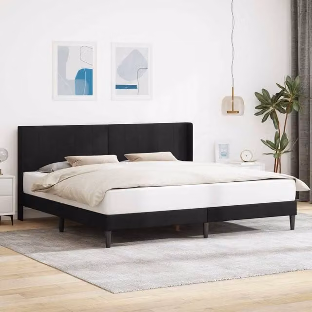 Berkfield Home Velvet Bed Frame with Headboard in Black, 180 x 200 cm – 1