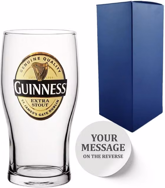 Uniqueful Personalised Official Guinness Extra Stout Pint Glass, Transparent