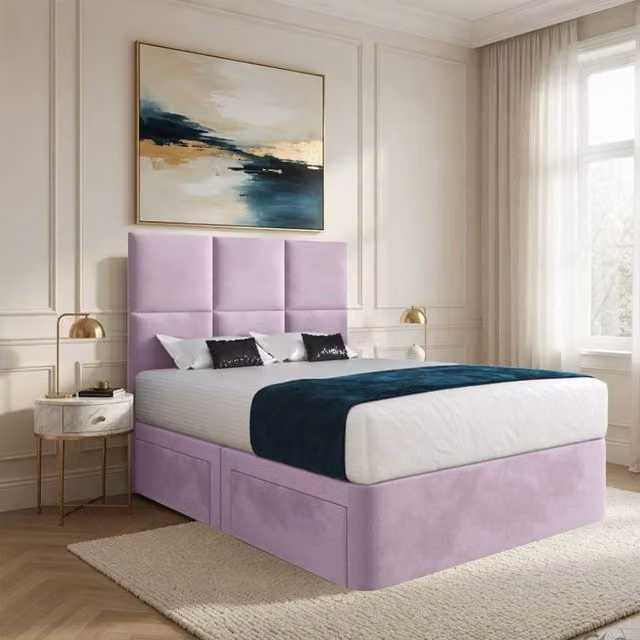 Casani Godalming Small Single Pink Velvet Upholstered Divan Bed Frame with Headboard and Drawers – 1