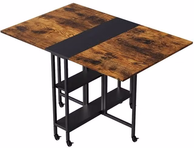 KORVIXA Brown Folding Dining Table with Butterfly Drop Leaf and Castors for 4-6 Adults, W: 100 cm x D: 100 cm