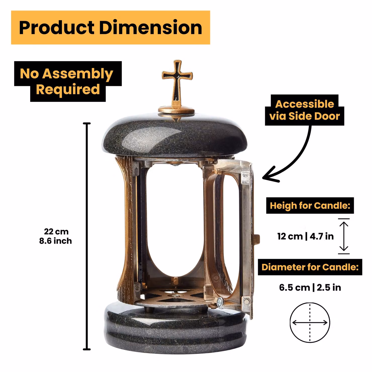 Novecrafto Large Gold Granite Memorial Lantern for Cemetery and Grave Ornaments – 3