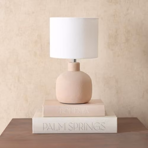 ValueLights Chelsea Ceramic Table Lamp with Beige Fabric Shade and LED Bulb, H 28 cm x W 16 cm x D 16 cm – 2