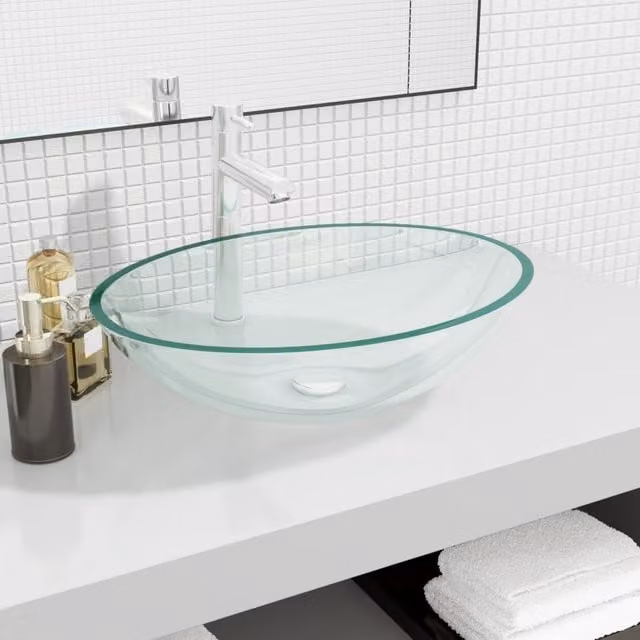 Berkfield Home Transparent Black Glass Basin W/D/H: 50 x 37 x 14 cm