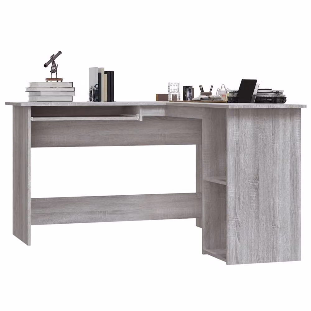 Berkfield Home Modern Grey Corner Desk in Engineered Wood W/D/H: 120 x 140 x 75 cm – 3