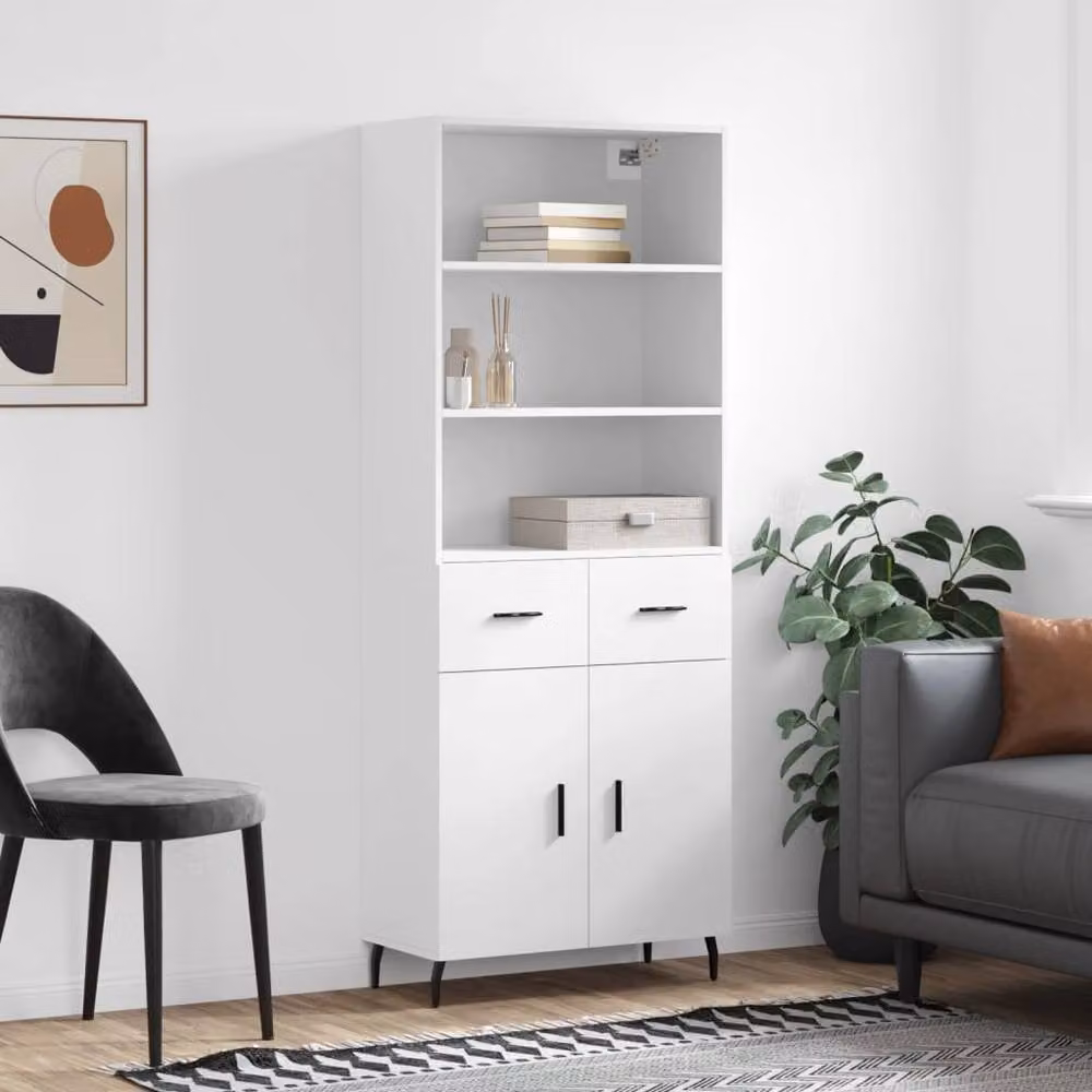 Berkfield Home Modern White Highboard with Hinged Doors and Internal Shelves, W/D/H: 69.5 x 34 x 180 cm – 2