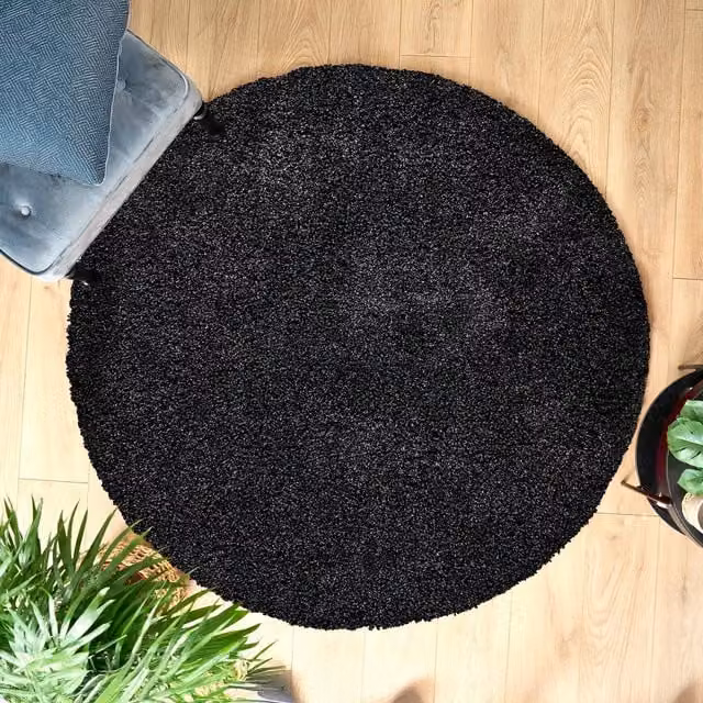 Bravich California Shaggy Round Rug in Charcoal Grey and Black, Diameter: 150 cm