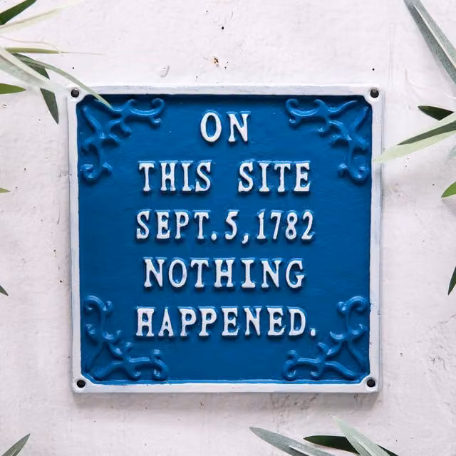Annibells Blue Cast Iron Vintage Wall Plaque On This Site Nothing Happened