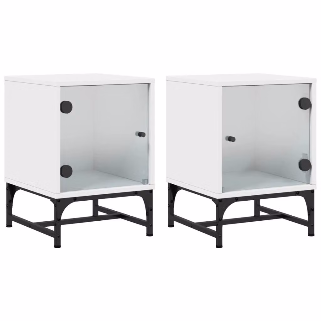 Berkfield Home Set of 2 White Bedside Cabinets with Glass Doors, W/D/H: 35 x 37 x 50 cm – 1