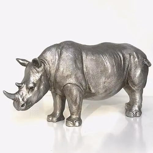 Animal Crackers Rhino Figurine in Antique Silver Finish, Length: 26 cm – 1