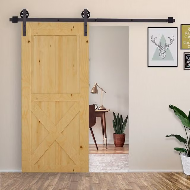 HOMCOM Carbon Steel Sliding Barn Door Hardware Kit in Deep Coffee