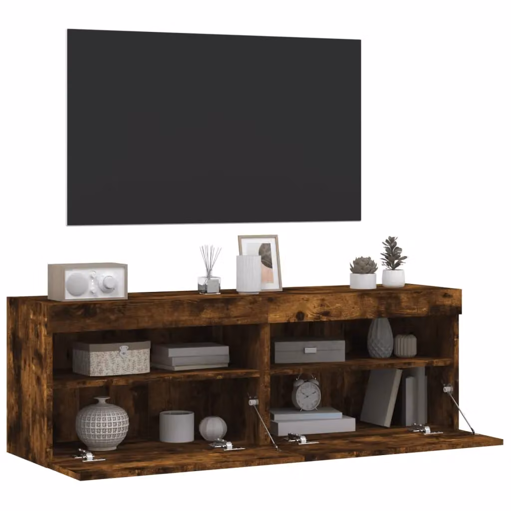 Berkfield Home Set of 2 Modern Wall Mounted TV Cabinets with Integrated LED Lights in Smoked Oak Brown, W/D/H: 60 x 40 x 40 cm – 6