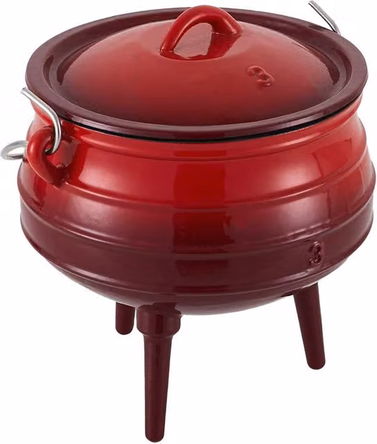 Garden Sanctuary Red Enamelled Cast Iron Cauldron with Lid and Three Legs, 8L