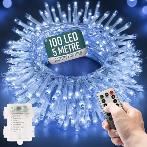 Globrite 100 LED Battery Operated Cool White Fairy String Lights with Remote Control and Timer