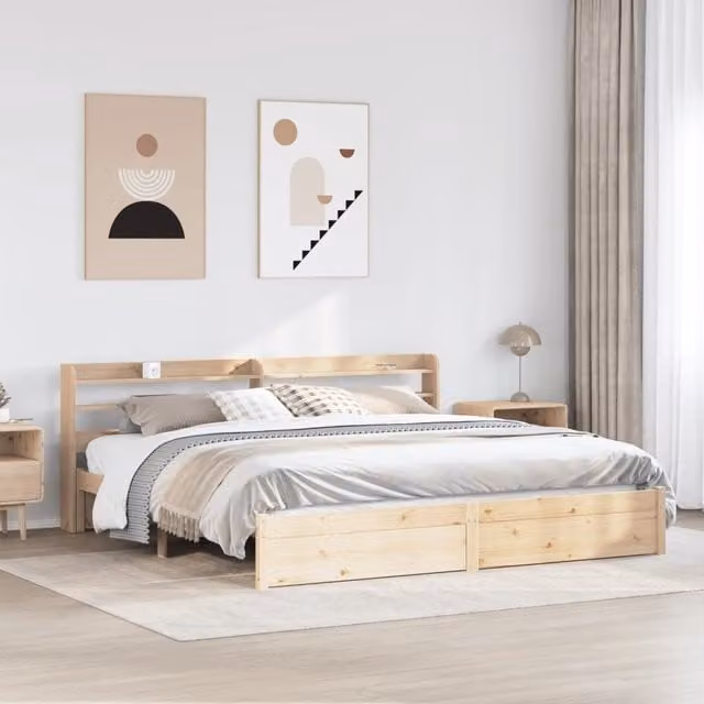 Berkfield Home Rustic Brown Solid Pine Bed Frame with Headboard and Side Compartments, W/D/H: 180 x 200 cm
