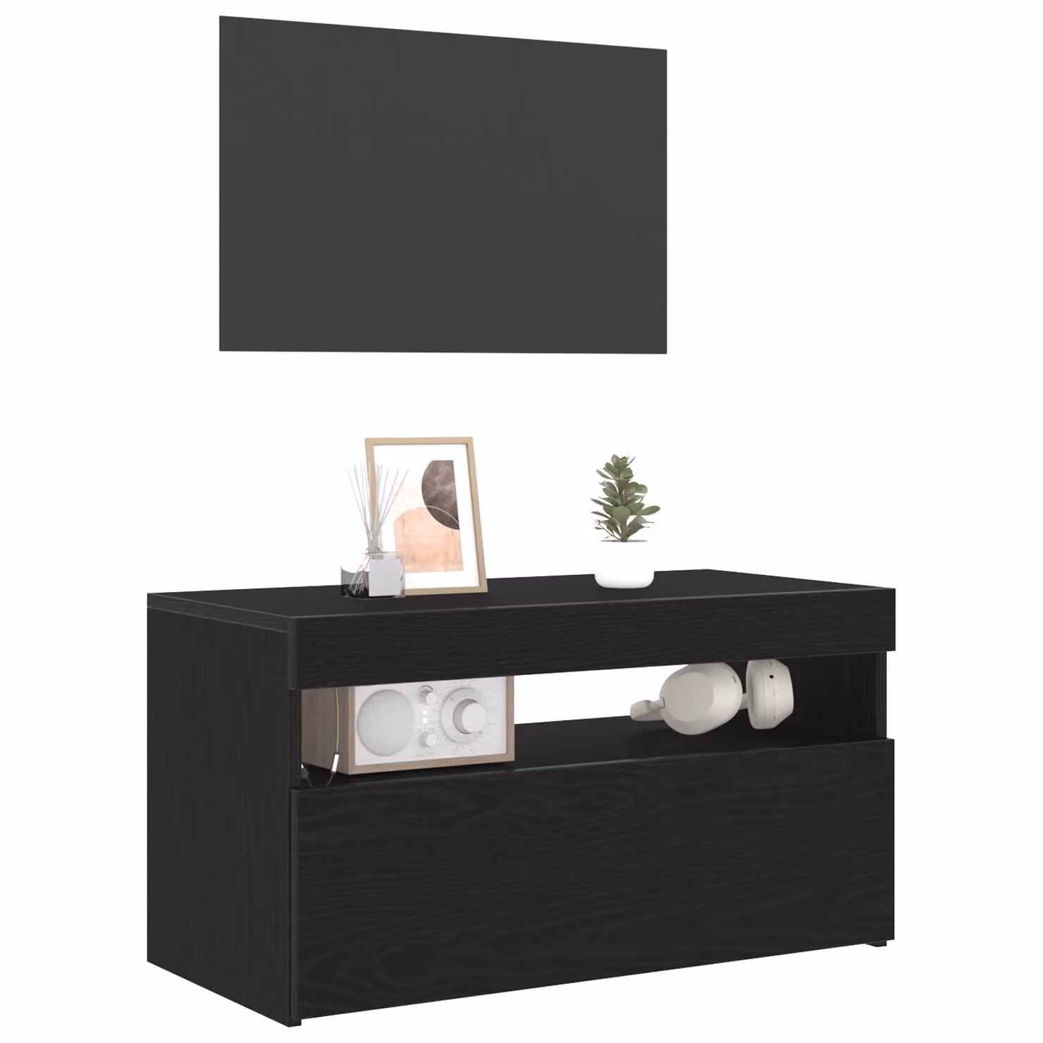 Berkfield Home Modern TV Stand with Integrated LED Lights in Black Oak, W/D/H: 75 x 40 x 40 cm – 3
