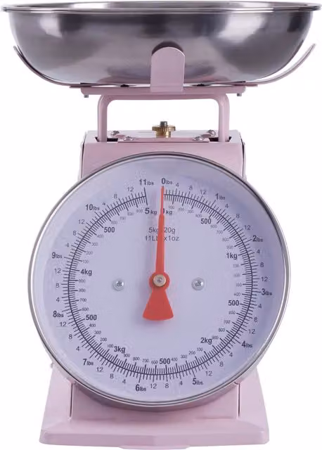 Premier Housewares Pink and Silver Retro Manual Kitchen Scale with Analogue Display, 5kg Capacity – 1