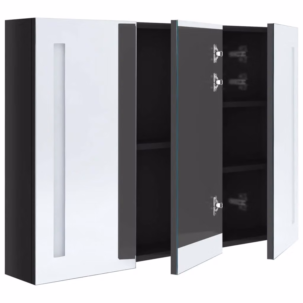 Berkfield Home LED Bathroom Mirror Cabinet in Glossy Black, W/D/H: 89 x 14 x 62 cm – 3
