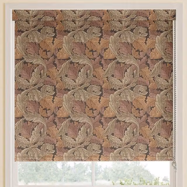 William Morris At Home Acanthus Floral Blackout Roller Blind in Acorn Brown and Beige